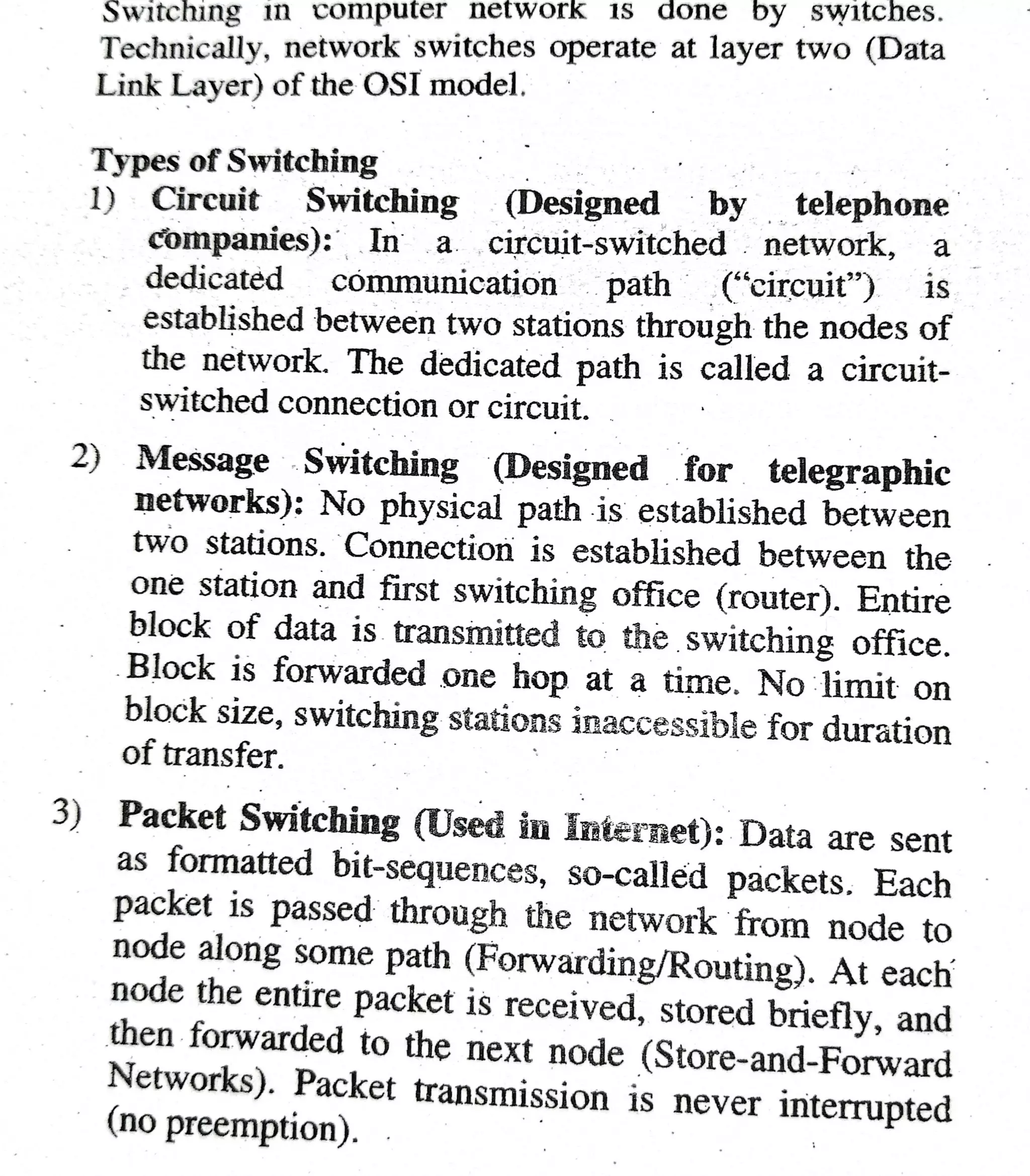 Circuit switching packet switching