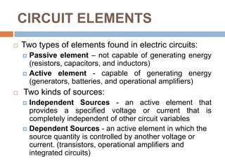 POWER AND ENERGY (Example)An energy source forces a constant current of 2A for 10s to flow through a light bulb. If 2.3kJ is given off in the form of light and heat energy, calculate the voltage drop across the bulb.To move charge q from point a to point b requires−30 J. Find the voltage drop vab if: (a) q = 2C, (b) q = −6C . Find the power delivered to an element at t = 3 ms if the current entering its positive terminal is i = 5cos60πt A and the voltage is: (a) v = 3i, (b) v = 3 di/dt.Find the power delivered to the element in Example 3 at t = 5 ms if the current remains the same but the voltage is: (a) v = 2i V, (b) v =How much energy does a 100-W electric bulb consume in two hours? A stove element draws 15 A when connected to a 120-V line. How long does it take to consume 30 kJ?
