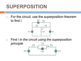 SUPERPOSITIONFind io in the circuit using superposition.Use superposition to find vx in the circuit