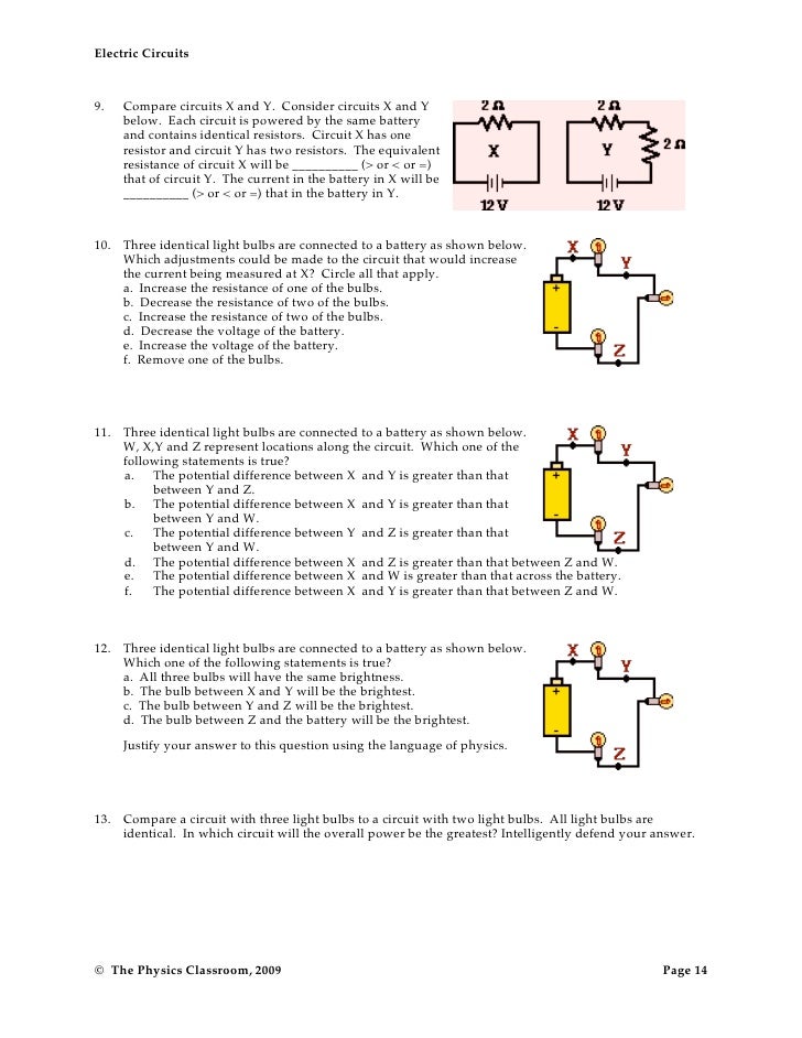 Electric Potential Difference Worksheet Answers Physics Classroom | See
