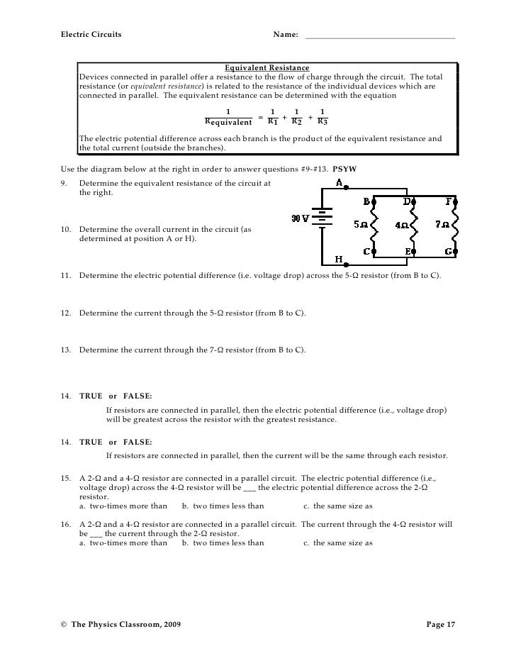 Equivalent Resistance Worksheet Answers - Worksheet List
