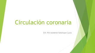 Circulación coronaria
Enf. Pre residente Sotomayor Lucia
 