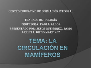 Centro educativo de formación integral
Trabajo de biología
profesora: Paola albor
Presentado por: Jesús Gutiérrez, Jairo
Arrieta, Diego Martínez
 