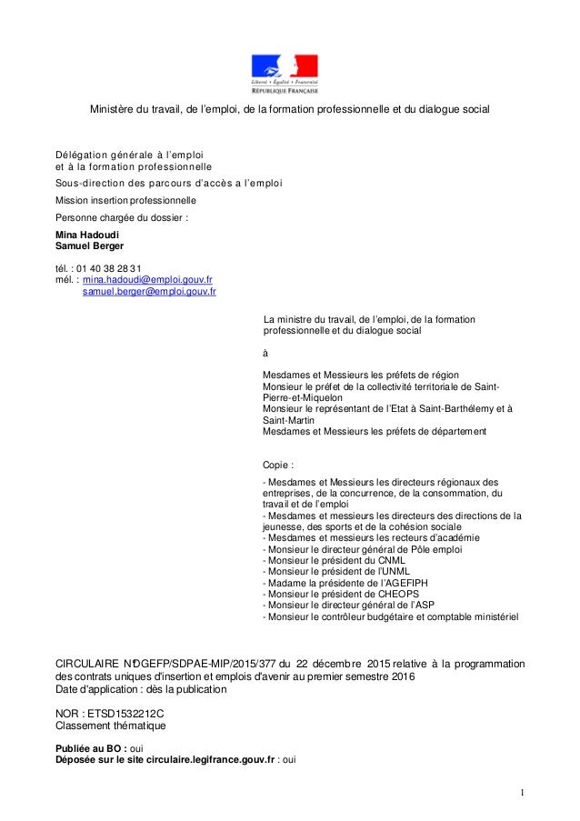 Circulaire N Dgefp Sdpae Mip 2015 377 Du 22 Decemb Re 2015