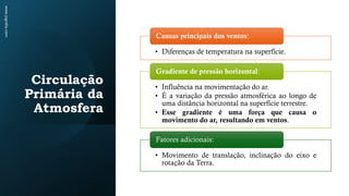 Circulação
Primária da
Atmosfera
www.jografia.com
• Diferenças de temperatura na superfície.
Causas principais dos ventos:...