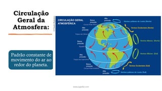 Circulação
Geral da
Atmosfera:
Padrão constante de
movimento do ar ao
redor do planeta.
www.jografia.com
 