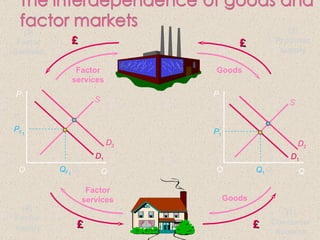 P Q P Q (1) Consumer demand (4) Factor supply (3) Factor demand (2) Producer supply O O Q 1 P 1 Q F 2 P F 2 Q 2 P 2 P F 1 Q F 1 D 2 D 2 £ £ £ £ Factor services Goods Goods Factor services S S D 1 D 1