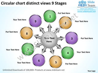 Circular chart distinct views 9 stages flow arrow network power point ...
