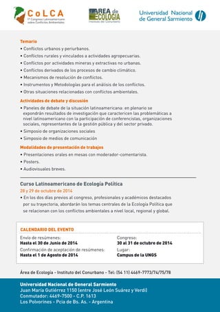 Temario
• Conﬂictos urbanos y periurbanos.
• Conﬂictos rurales y vinculados a actividades agropecuarias.
• Conﬂictos por a...