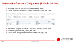 Page 26 Confidential & Proprietary
Revenue Performance Obligations (RPO) in Job Cost
• Setup RPO AAIs to define Cost and R...