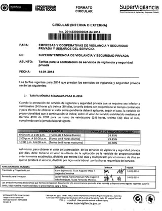 Circular externa no. 025 de 2014   tarifas para contratación de servicios de vigilancia privada 2014