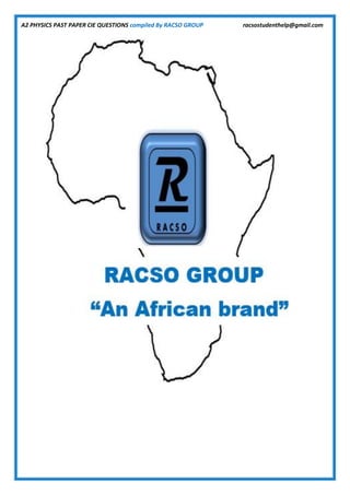 A2 PHYSICS PAST PAPER CIE QUESTIONS compiled By RACSO GROUP racsostudenthelp@gmail.com
 