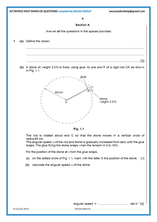 A2 PHYSICS PAST PAPER CIE QUESTIONS compiled By RACSO GROUP racsostudenthelp@gmail.com
 