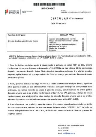 Circular nº b15009956 x faltas por doença interpretação e aplicação do art 103