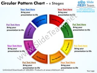 Circular Pattern Chart – 8 Stages
                   Your Text Here           Your Text Here
                   Bring your               Bring your
                   presentation to life     presentation to life



  Put Text Here                                              Put Text Here
   Bring your                                                Bring your
   presentation to life                                      presentation to life




   Your Text Here                                             Put Text Here
    Bring your                                                 Bring your
    presentation to life                                       presentation to life




                     Put Text Here            Your Text Here
                     Bring your                Bring your
                     presentation to life      presentation to life
                                                                             Your Logo
 