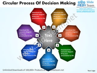 Circular Process Of Decision Making
                              Download this                    Download this
                              awesome diagram                  awesome diagram
                              Bring your                       Bring your
                              presentation to life             presentation to life




                                               7              1
       Download this                                                                Download this
       awesome diagram                                                              awesome diagram
       Bring your                                                                   Bring your
       presentation to life         6           Text                     2          presentation to life


                                                Here
                                        5                            3
             Download this                                                   Download this
             awesome diagram
                                                      4                      awesome diagram
             Bring your                                                      Bring your
             presentation to life                                            presentation to life

                                              Download this
                                              awesome diagram
                                              Bring your
                                              presentation to life


                                                                                                           Your Logo
 
