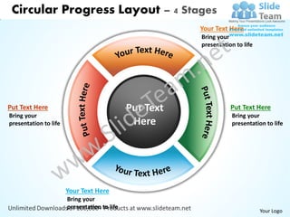 Circular Progress Layout – 4 Stages
                                                         Your Text Here
                                                         Bring your
                                                         presentation to life




Put Text Here                                 Put Text              Put Text Here
Bring your                                                          Bring your
presentation to life                           Here                 presentation to life




                       Your Text Here
                       Bring your
                       presentation to life
                                                                                Your Logo
 