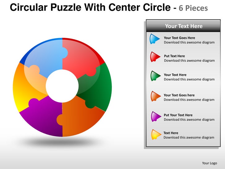 circular puzzle with center 6 powerpoint presentation templates
