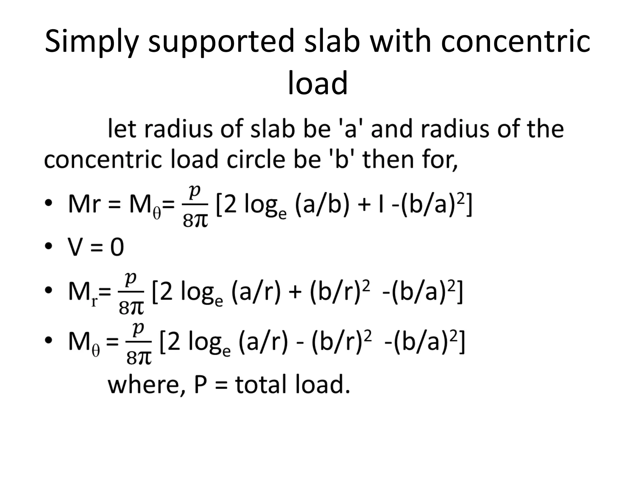 Simply supported slab with concentric
load
 