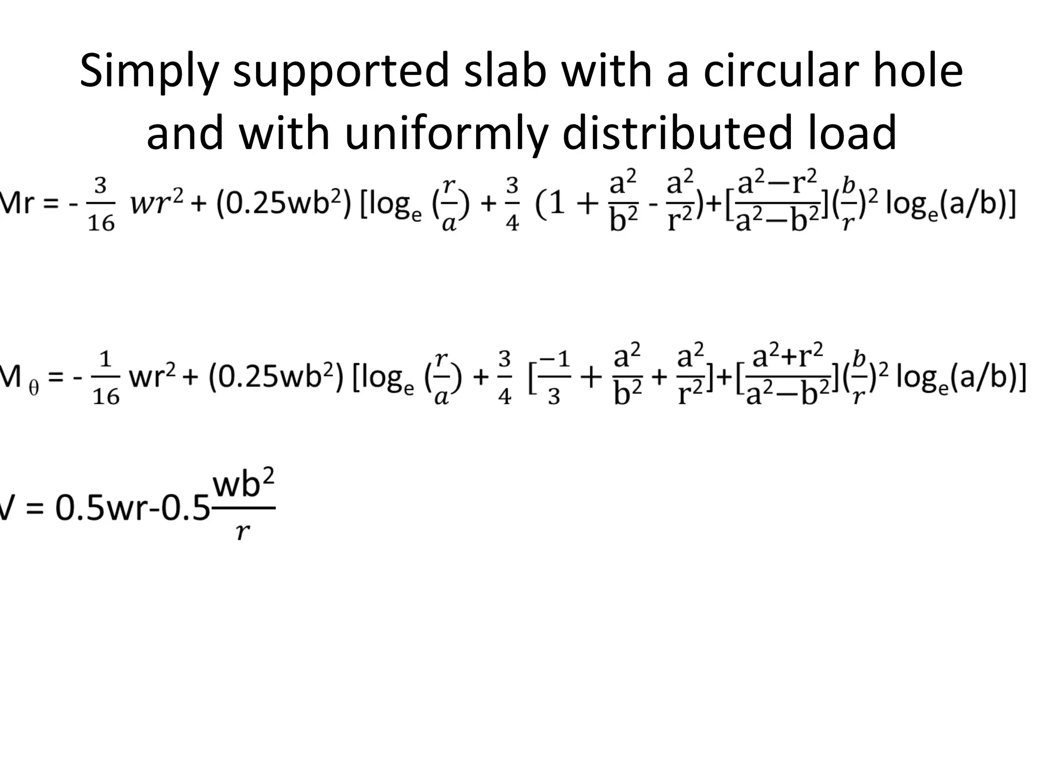 Simply supported slab with a circular hole
and with uniformly distributed load
 
