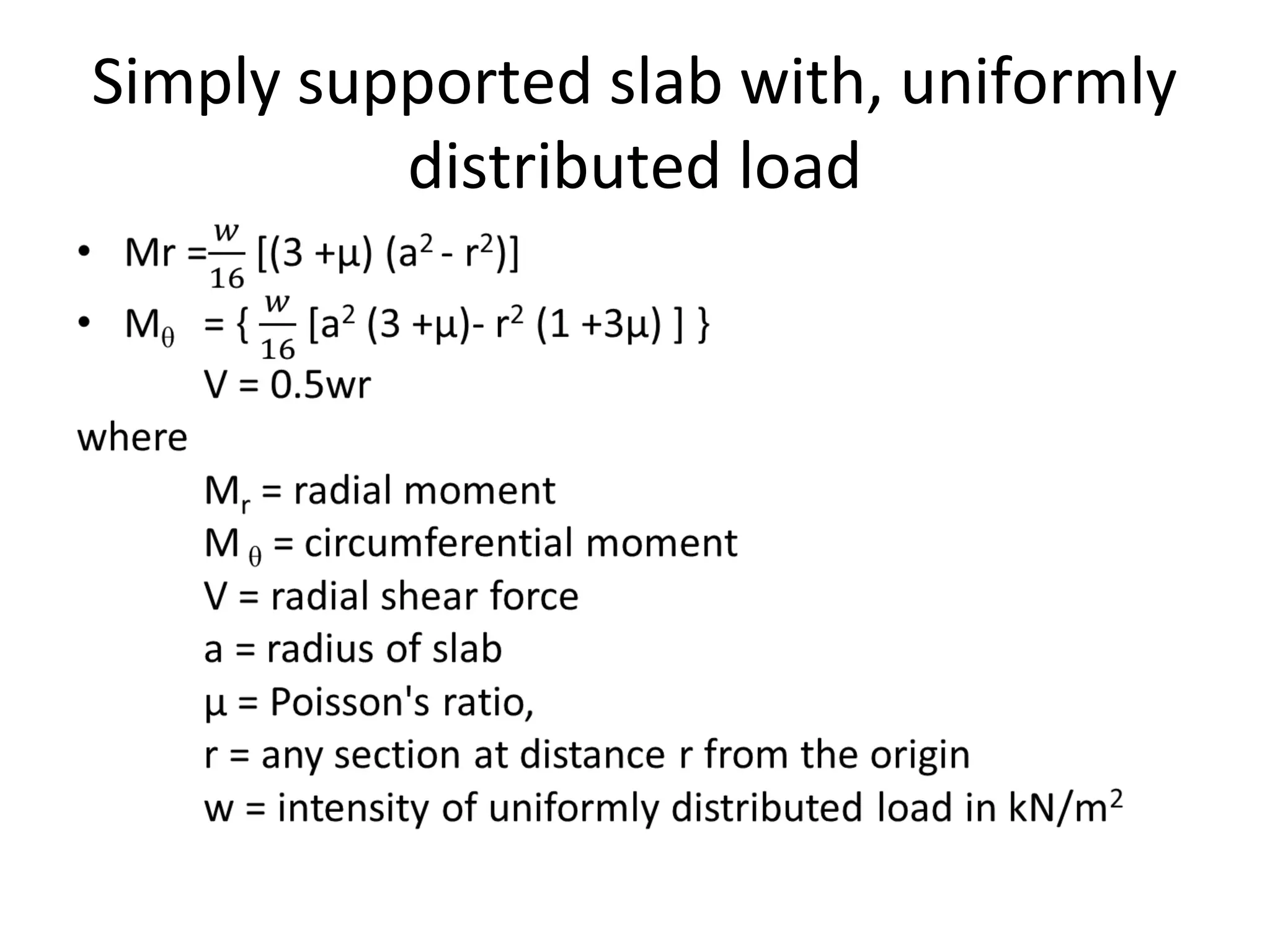 Simply supported slab with, uniformly
distributed load
 