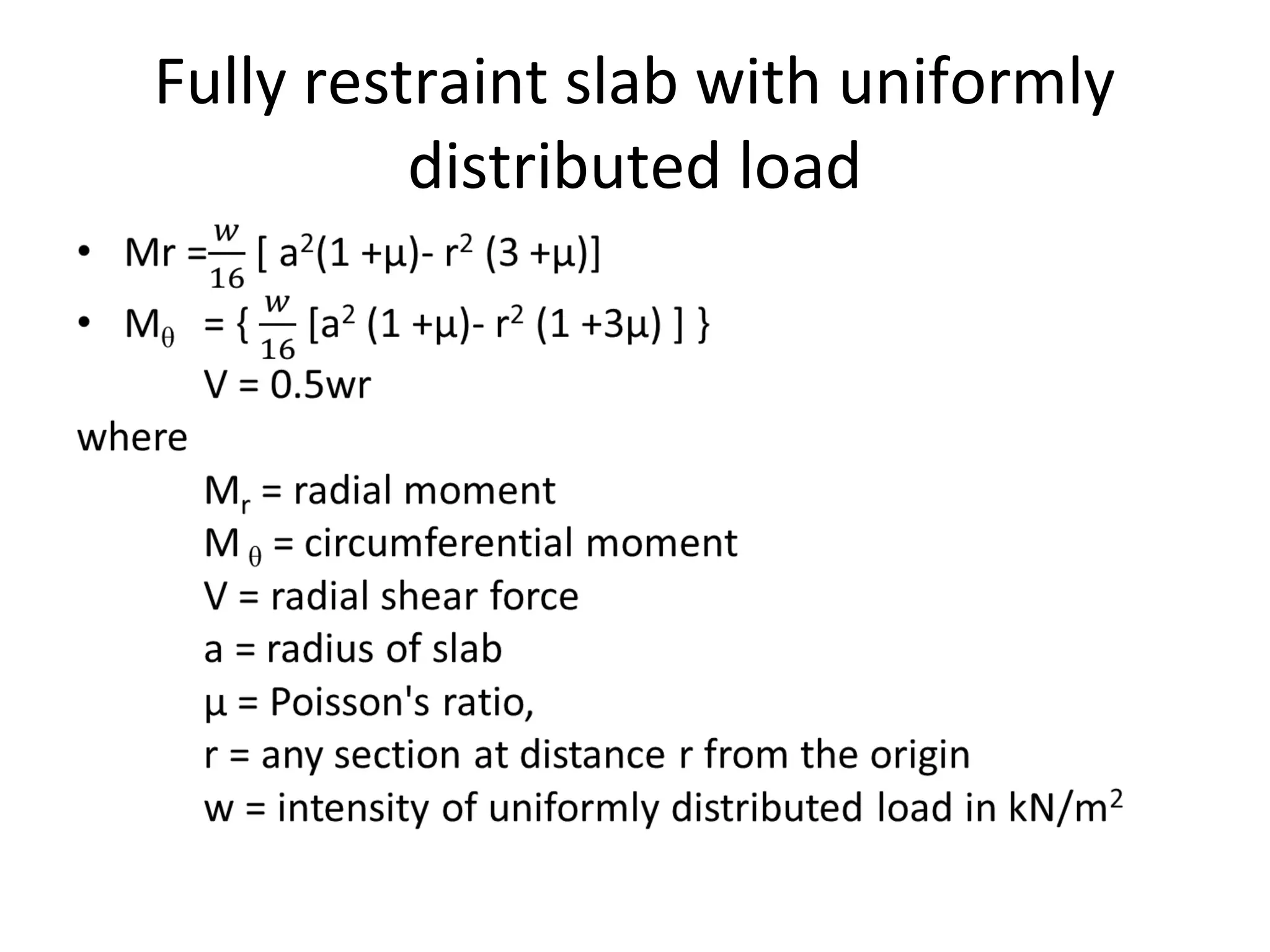 Fully restraint slab with uniformly
distributed load
 