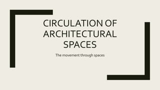 CIRCULATION OF
ARCHITECTURAL
SPACES
The movement through spaces
 