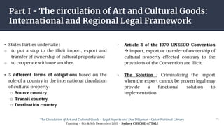 • States Parties undertake :
o to put a stop to the illicit import, export and
transfer of ownership of cultural property ...