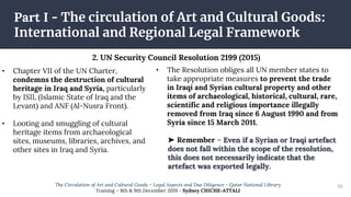 2. UN Security Council Resolution 2199 (2015)
56
• Chapter VII of the UN Charter,
condemns the destruction of cultural
her...