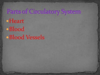 Heart
Blood
Blood Vessels
 