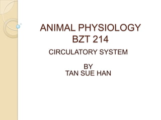 ANIMAL PHYSIOLOGY
BZT 214
CIRCULATORY SYSTEM

BY
TAN SUE HAN

 