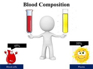 Blood Composition
45%
55%
Blood cells Plasma
 