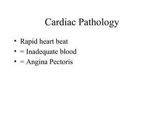 Cardiac Pathology
• Rapid heart beat
• = Inadequate blood
• = Angina Pectoris
 