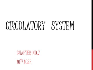 CIRCULATORY SYSTEM
CHAPTER NO.7
10TH ICSE
 