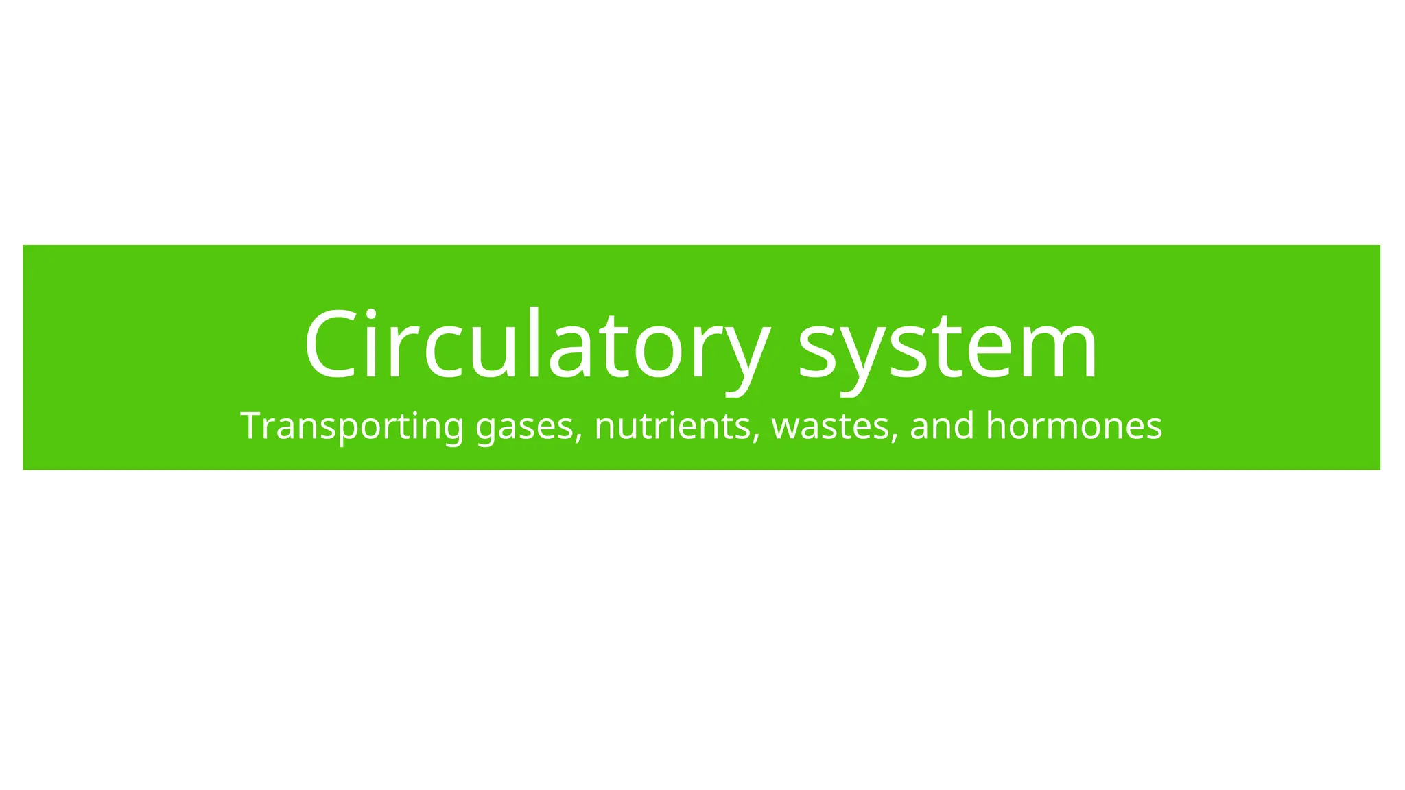Circulatory system
Transporting gases, nutrients, wastes, and hormones
 