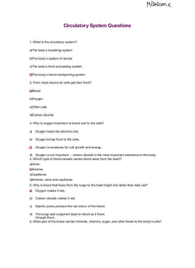 Circulatory system questions