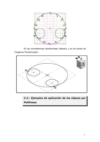 - 23 -
En las circunferencias transformadas (elipses), y en los puntos de
Tangencia Transformados:
C.2.- Ejemplos de aplicación de las elipses por
Polilíneas
 