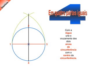 3
2
4
1
Com a
régua
une o
cruzamento dos
dois
arcos
de
circunferência
com o
centro da
circunferência.
 
