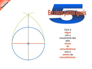 Com a
régua
une o
cruzamento dos
dois
arcos
de
circunferência
com o
centro da
circunferência.
 