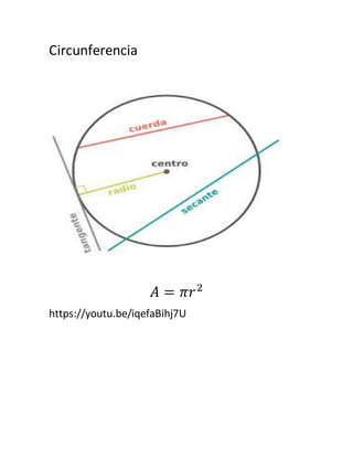Circunferencia
𝐴 = 𝜋𝑟2
https://youtu.be/iqefaBihj7U
 