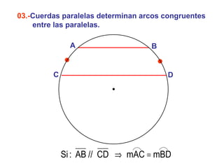 03.- Cuerdas paralelas determinan arcos congruentes entre las paralelas.  A B C D 