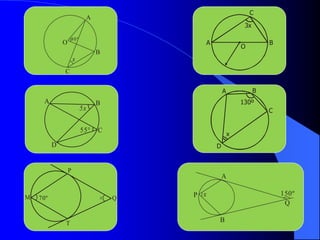 O 
A 
B 
C 
80° 
x 
A B 
D 
C 
5x 
55° 
M 70º 
x Q 
P 
T 
C 
3x 
A B 
O 
A B 
C 
D 
x 
130º 
150º 
A 
B 
P 
Q 
x 
 