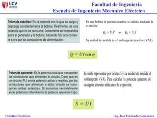 Facultad de Ingeniería
Escuela de Ingeniería Mecánica Eléctrica
Circuitos Eléctricos Ing. José Fernández Goicochea
 