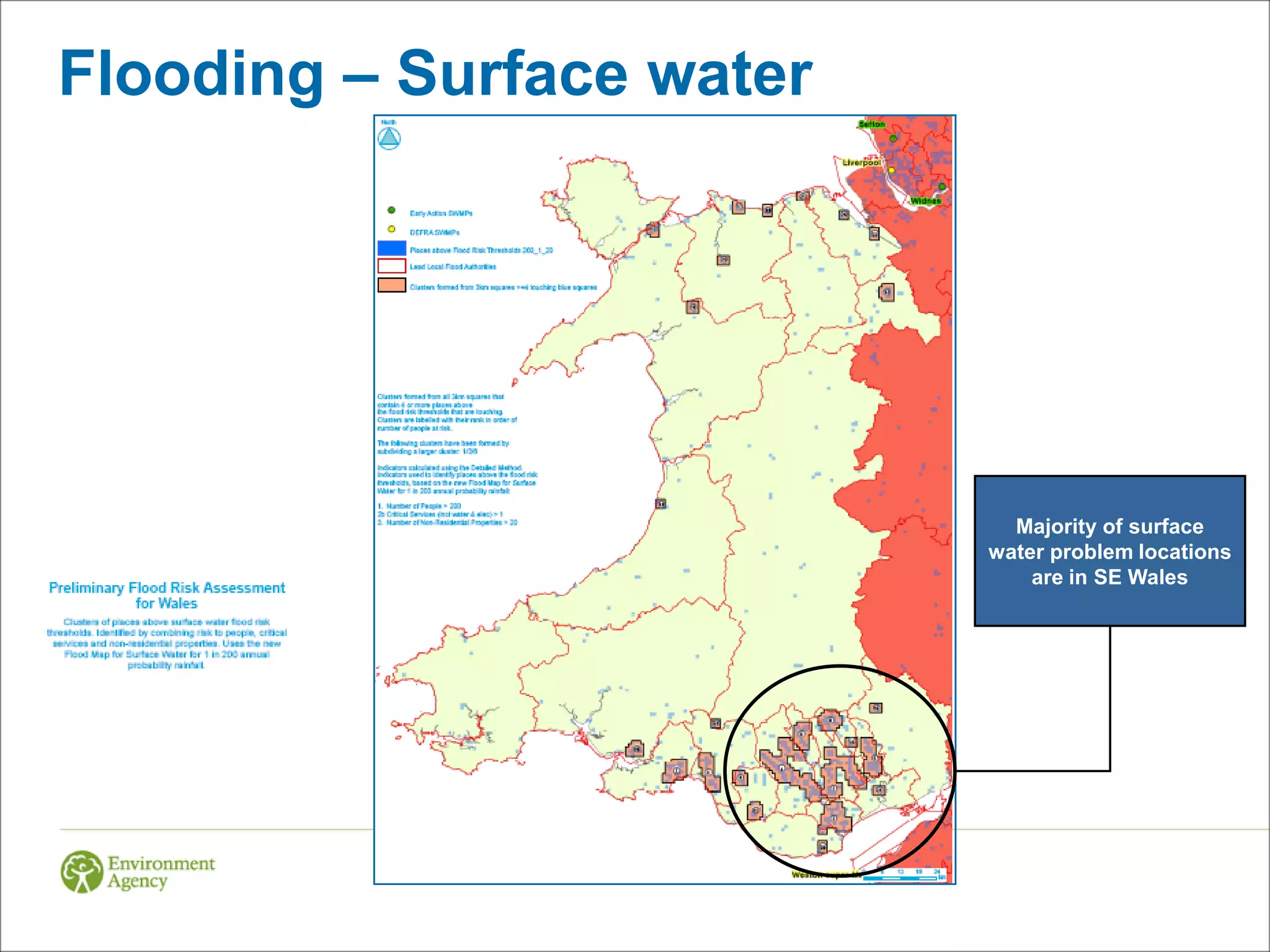 Flooding – Surface water




                             Majority of surface
                           water problem locations
                               are in SE Wales
 