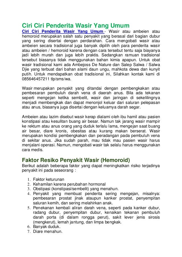 Ciri ciri penderita wasir yang umum