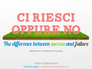 CI RIESCI
OPPURE NO
ﬀr        b w                                       f   r
     #pilloledifuturo @ MarketingArena Consulting




         Altieri Gianmarco
 @altierigian • gianmarcoaltieri.eu
 