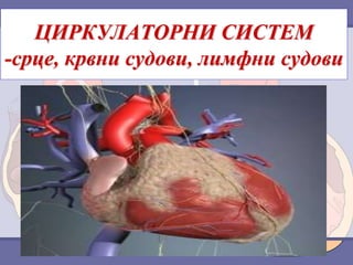 ЦИРКУЛАТОРНИ СИСТЕМ
-срце, крвни судови, лимфни судови
 