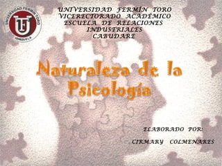 UNIVERSIDAD FERMÍN TORO
VICERECTORADO ACADÉMICO
 ESCUELA DE RELACIONES
      INDUSTRIALES
        CABUDARE 




                 ELABORADO POR:

               CIRMARY   COLMENARES
 