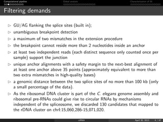 Computational pipeline Global analysis Characterization of 50
Filtering demands
GU/AG ﬂanking the splice sites (built in);...