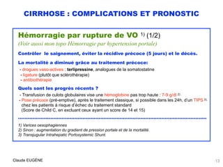CIRRHOSE : COMPLICATIONS ET PRONOSTIC
Hémorragie par rupture de VO 1) (1/2)
(Voir aussi mon topo Hémorragie par hypertensi...